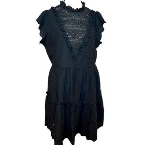 House of Harlow 1960 Dress Large Womens Black Lace Eyelet Mini Boho Cottagecore